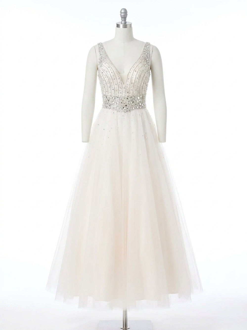 NEW MAC DUGGAL modern ball gown in nude/silver